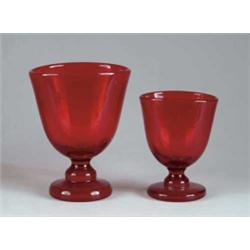 PAIR OF RUBY GLASS VASES.