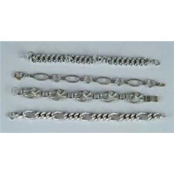 FOUR STERLING SILVER BRACELETS.