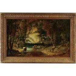 HENRY BOESE (American, 1824-1863) WOODLAND STREAM WITH COWS.