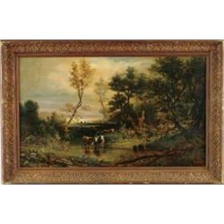 HENRY BOESE (American, 1824-1863) NEW YORK LANDSCAPE WITH COWS AND WATER.