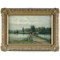 DAVID BIRDSEY WALKLEY (American, 1849-1934) PULLING THE BARGE.