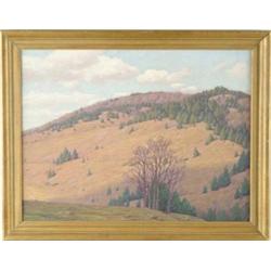 ANDREW T. SCHWARTZ (American, 1867-1942) EARLY SPRING HILLSIDE LANDSCAPE.