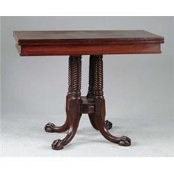 MAHOGANY BALL AND CLAW FOOT CARD TABLE.