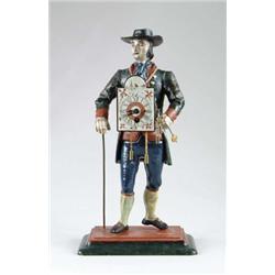 FIGURAL CLOCK PEDDLER CLOCK.