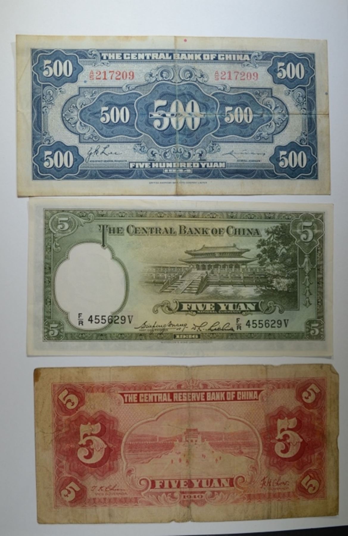 5 CHINA BANKNOTES: