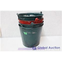 (4) Vintage Metal Buckets (Green and Red)