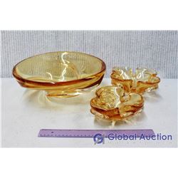 Set of (3) Art Glass Bowls (Amber/Yellow)