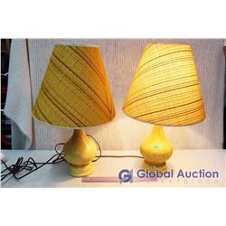 Retro Lamps (2) Yellow With Cloth Shades