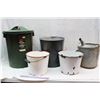 Image 1 : 2 Enamel Buckets W/ 2 Garbage Cans And A Metal Bucket W/ Spout