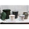 Image 2 : 2 Enamel Buckets W/ 2 Garbage Cans And A Metal Bucket W/ Spout