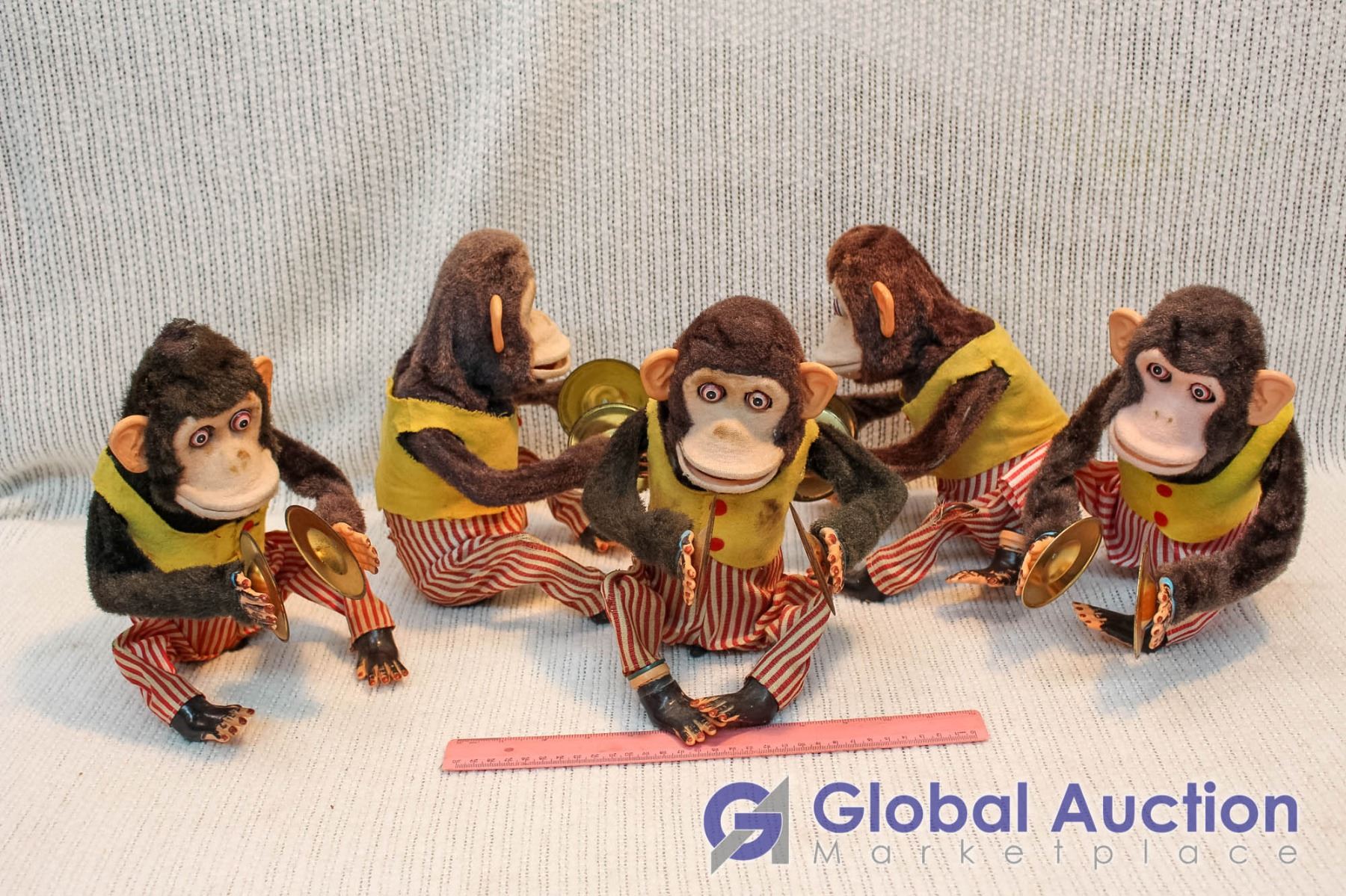 (5) Original 1950s Vintage Cymbal Banging Monkey Toys, Jolly Chimps