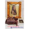 Image 1 : Wooden Framed Print, Seattle World's Fair Plaque and a Pair of Leather Chaps