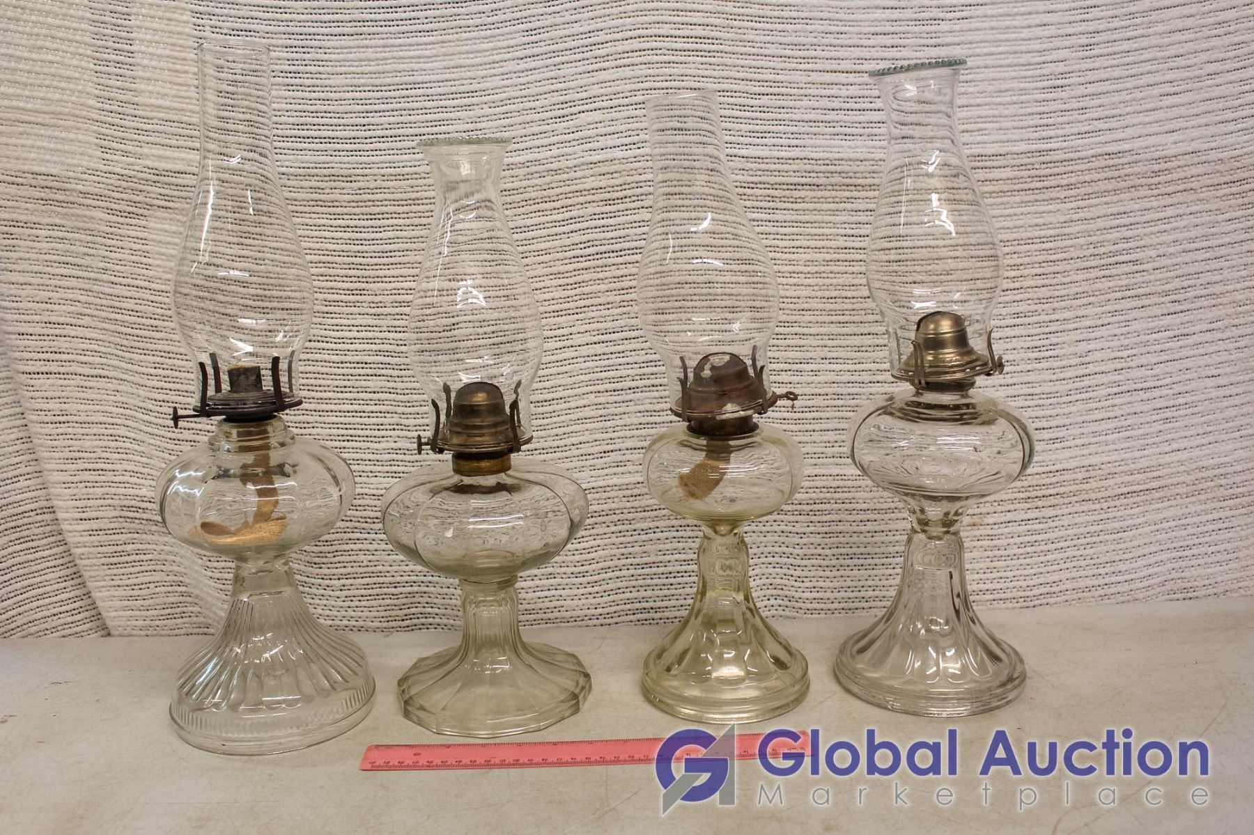 (4) Vintage Kerosene Lamps w/Chimneys