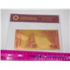 Image 2 : Macau Gold Banknote 99.9% Pure Gold With Certificate Of Authenticity