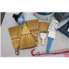 Image 2 : Lot of Houshold Misc. Dust Pans, Small Hand Corn Brooms, Lamp, Ect.