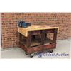 Image 2 : Wooden Shop Built Rolling Work Bench with Vise 43" by 22"