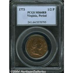 1773[1/2P] Virginia Halfpenny, Period MS64 Red and Brown PCGS.