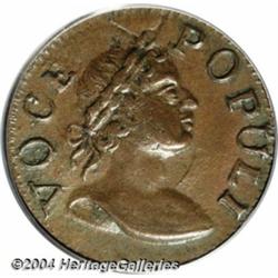 1760[FARTH] Hibernia-Voce Populi Farthing, Large Letters AU58 PCGS.