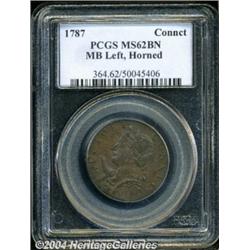1787[COPPER] Connecticut Copper, Horned Bust MS62 Brown PCGS.