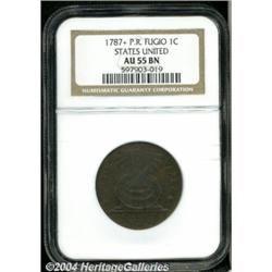 1787[1C] Fugio Cent, STATES UNITED, No Cinquefoils AU55 NGC.
