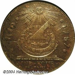 1787[1C] Fugio Cent, STATES UNITED, Cinquefoils MS62 Brown NGC.