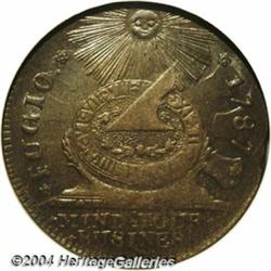 1787[1C] Fugio Cent, STATES UNITED, Cinquefoils MS64 Brown NGC.