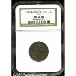 1806[1/2 C] Large 6, Stems MS61 Brown NGC.