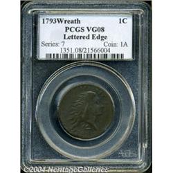 1793[1C] Wreath Cent--Lettered Edge--VG8 PCGS.