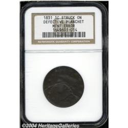 1831[1C]--Struck on Defective Planchet--Large Letters Fine 12 NGC.