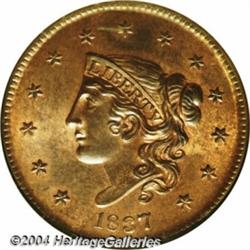 1837[1C] Plain Cords, Medium Letters MS66 Red and Brown NGC.