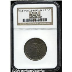 1843[1C] Petite Head, Small Letters MS66 Brown NGC.