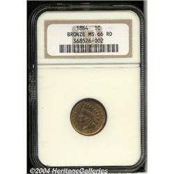 1864[1C] Bronze No L MS66 Red NGC.