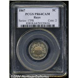 1867[5C] Rays PR64 Cameo PCGS.