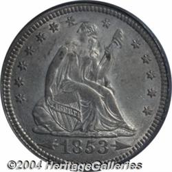 1853/4[25C] Arrows and Rays MS63 PCGS.