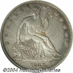 1842-O[50C] Small Date, Reverse of 1839--Cleaned--ANACS. AU Details, Net XF40.