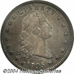 1795[$1] Flowing Hair, Two Leaves. Struck over previously struck 1794 silver dollar. AU53 NGC.