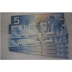 Canada Five Dollar Bills (5)