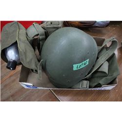 Military Helmet Liner & Web Belt w/Pouches & Canteen
