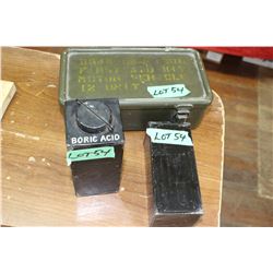 2 Military Boric Acid Tins & a Military Vehicle (Empty) First Aid Kit/Metal Tin