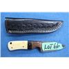 Image 1 : 8 cm. Damascus Knife w/Bone, Wood & Brass Handle & Sheath