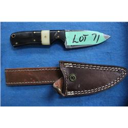 8 1/2 cm. Damascus Knife w/Bone & Brass Handle and Sheath