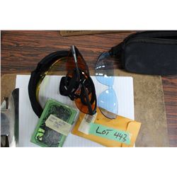 2 Rear Sights; Powder Measure; a Pr of Shooting Glasses & a Bruno Open Sight