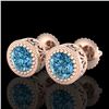 Image 1 : 1.09 CTW Fancy Intense Blue Diamond Art Deco Stud Earrings 18K Rose Gold - REF-123W6F - 37482