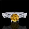 Image 2 : 1.03 CTW Intense Fancy Yellow Diamond Engagement Art Deco Ring 18K White Gold - REF-121W8F - 37679