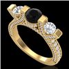 Image 1 : 2.3 CTW Fancy Black Diamond Solitaire Micro Pave 3 Stone Ring 18K Yellow Gold - REF-200Y2K - 37641