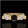 Image 2 : 2.3 CTW Fancy Black Diamond Solitaire Micro Pave 3 Stone Ring 18K Yellow Gold - REF-200Y2K - 37641