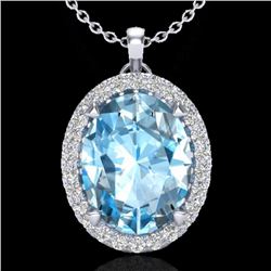 2.75 CTW Sky Blue Topaz & Micro VS/SI Diamond Halo Necklace 18K White Gold - REF-46T8M - 20582