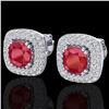 Image 1 : 2.16 CTW Ruby & Micro VS/SI Diamond Earrings Solitaire Double Halo 18K White Gold - REF-105M6H - 203