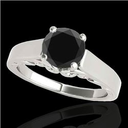 1 CTW Certified VS Black Diamond Solitaire Ring 10K White Gold - REF-44H5A - 35140