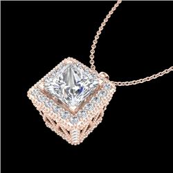 1.93 CTW Princess VS/SI Diamond Solitaire Micro Pave Necklace 18K Rose Gold - REF-436H4A - 37173